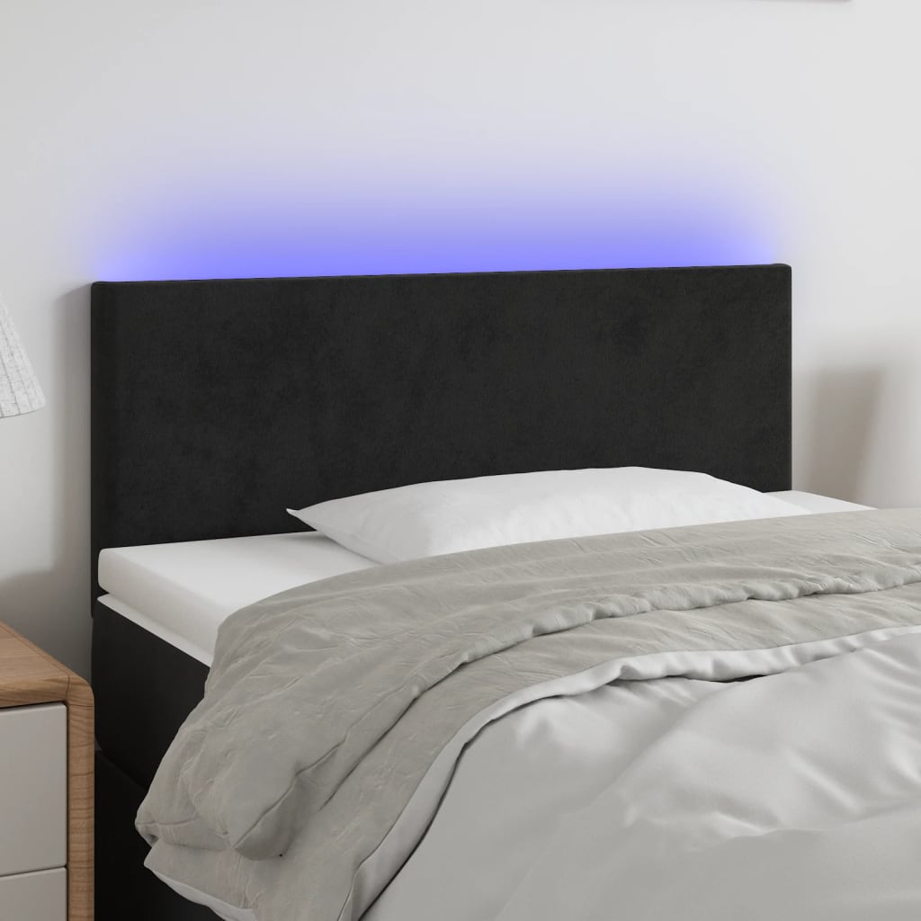 Čelo postele s LED černé 80 x 5 x 78/88 cm samet