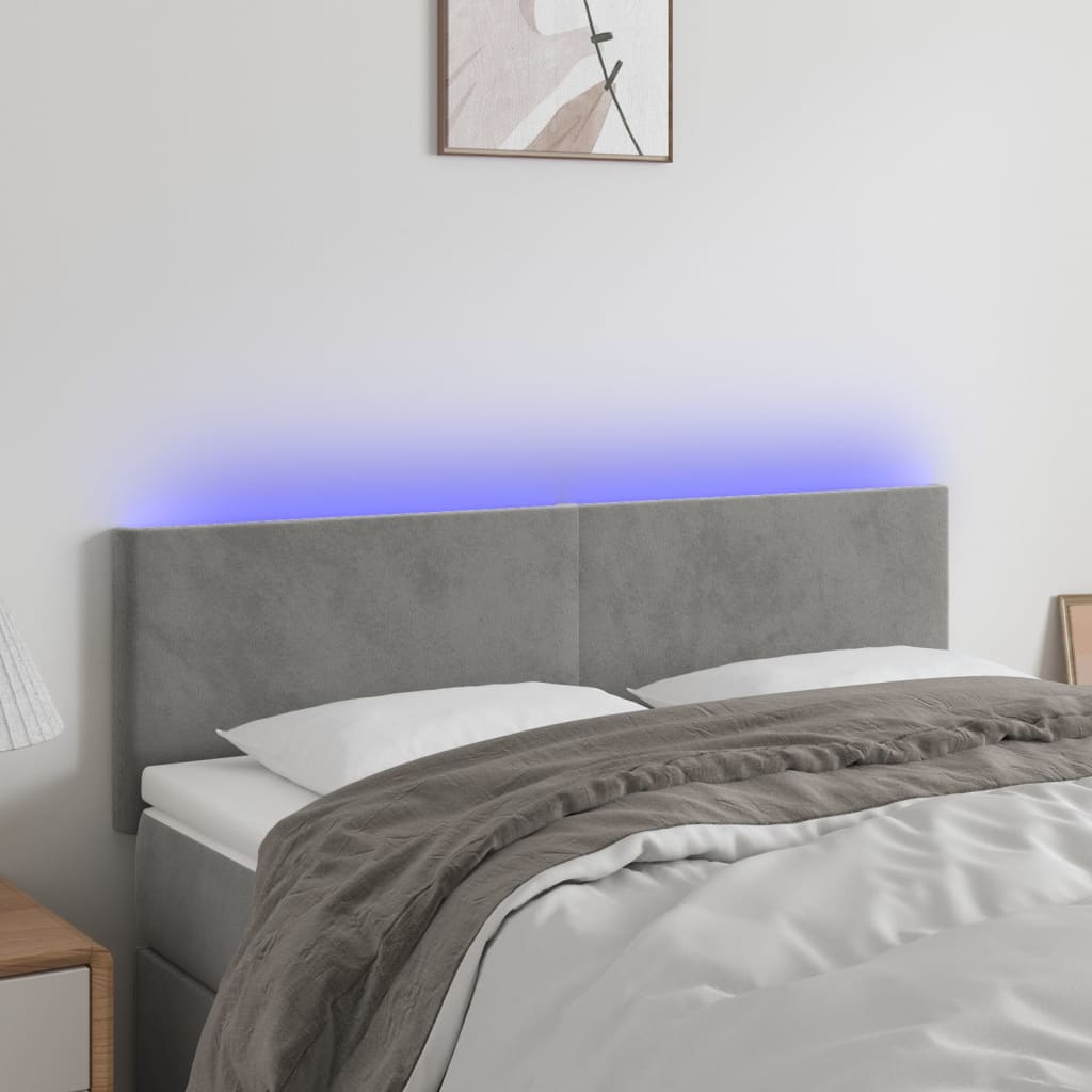 Čelo postele s LED světle šedé 144 x 5 x 78/88 cm samet