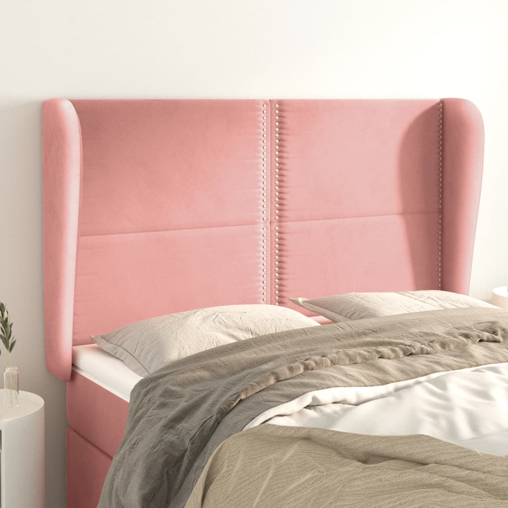 Čelo postele typu ušák růžové 147x23x118/128 cm samet