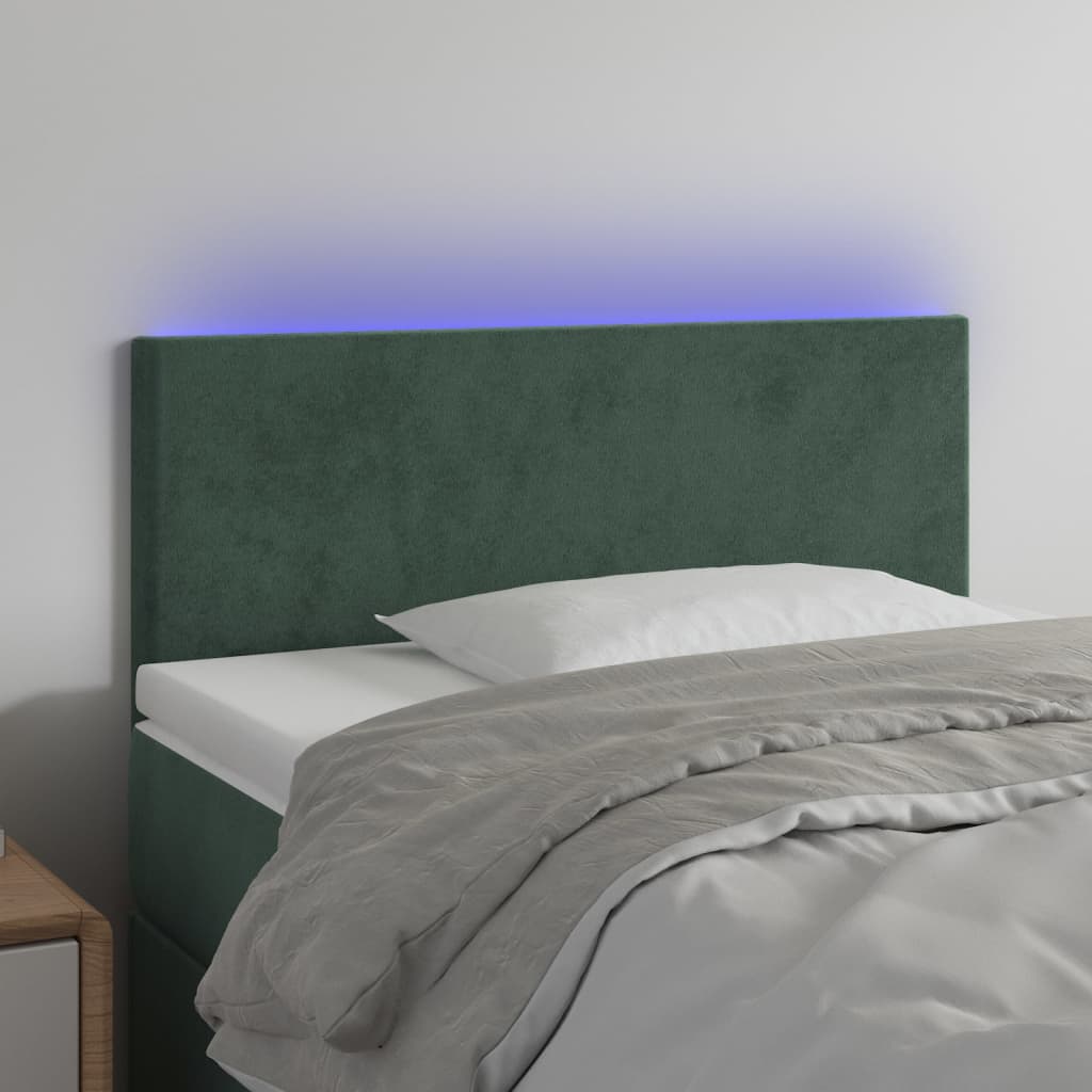 Čelo postele s LED tmavě zelené 80 x 5 x 78/88 cm samet