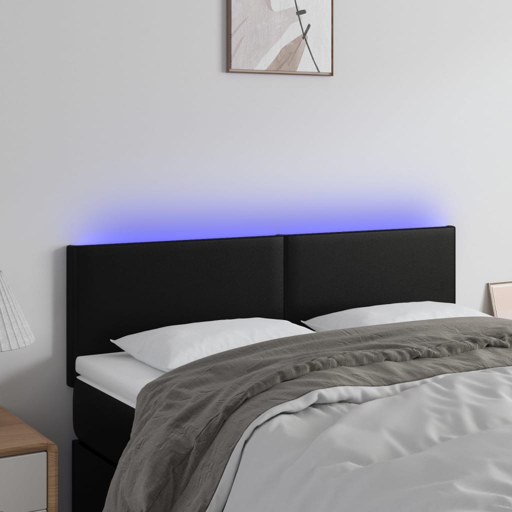 Čelo postele s LED černé 144x5x78/88 cm umělá kůže