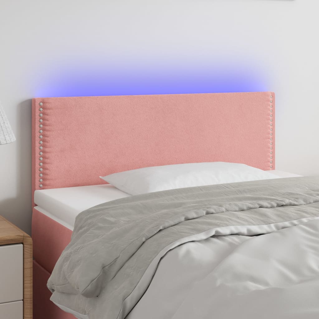 Čelo postele s LED růžové 80 x 5 x 78/88 cm samet