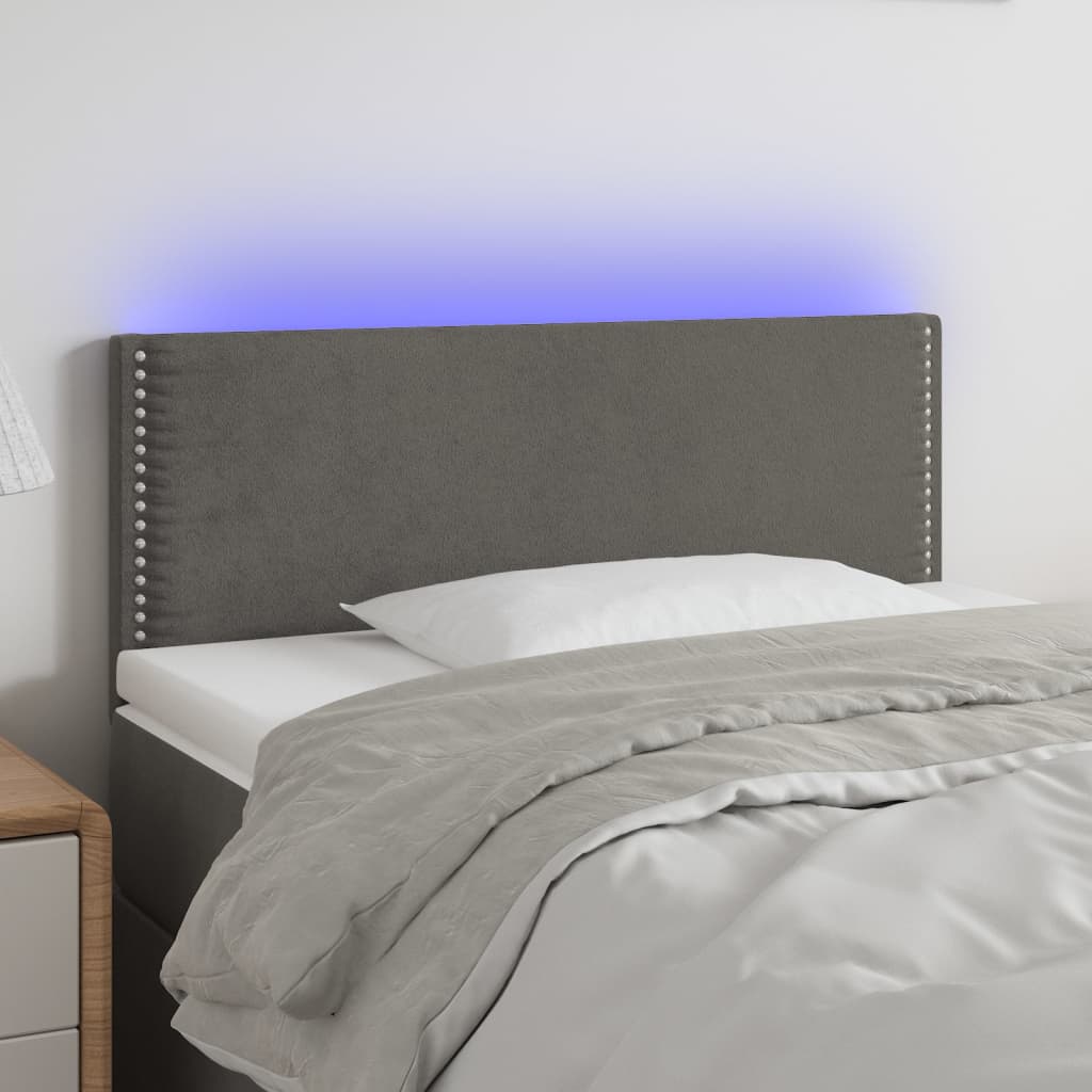 Čelo postele s LED tmavě šedé 100x5x78/88 cm samet