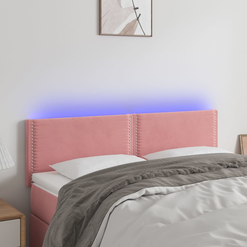 Čelo postele s LED růžové 144x5x78/88 cm samet