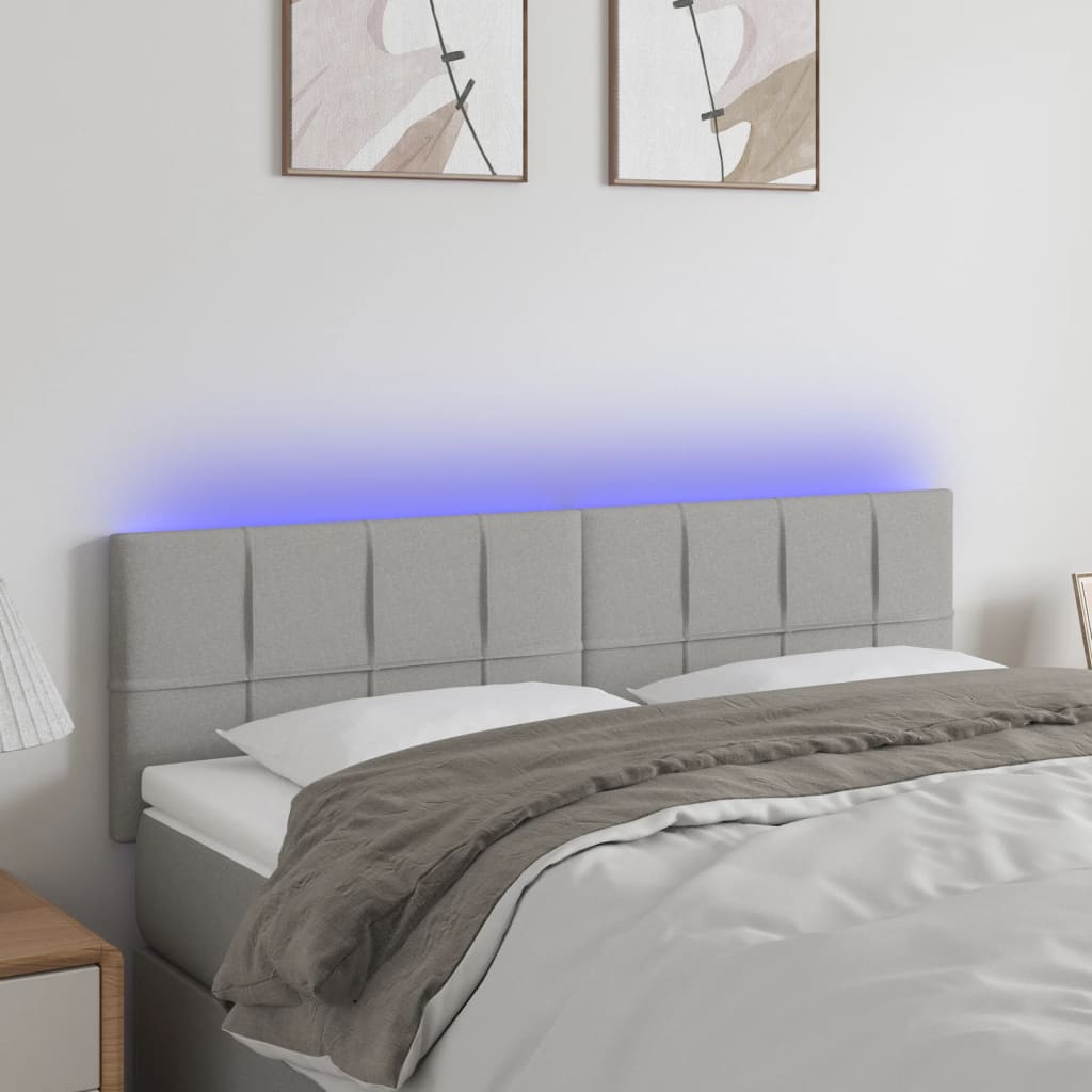 Čelo postele s LED světle šedé 144 x 5 x 78/88 cm textil