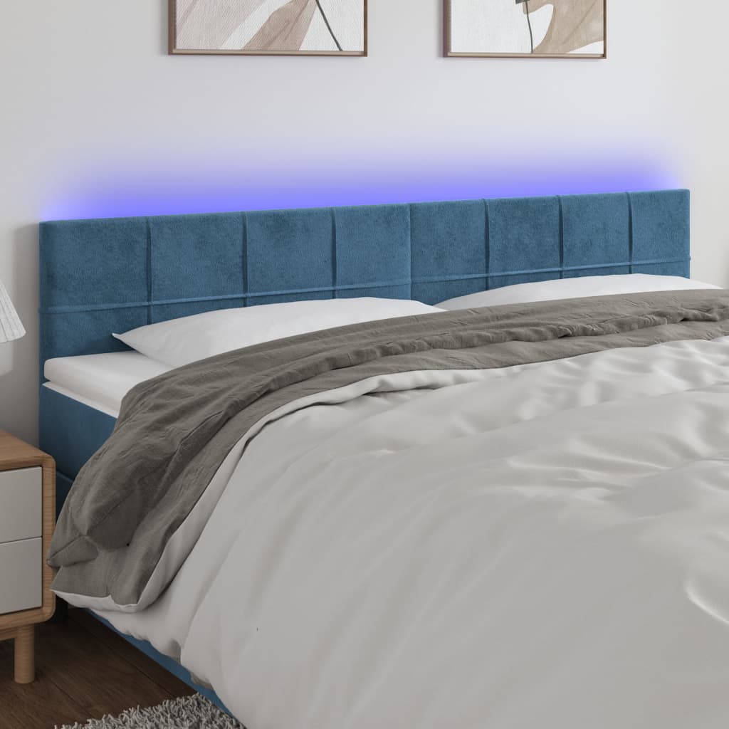 Čelo postele s LED tmavě modré 200x5x78/88 cm samet