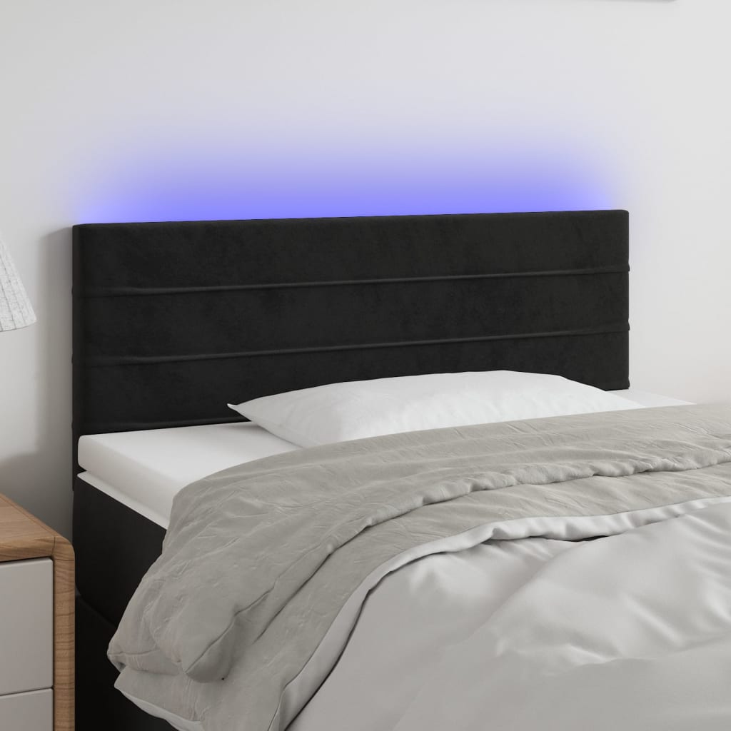 Čelo postele s LED černé 80 x 5 x 78/88 cm samet