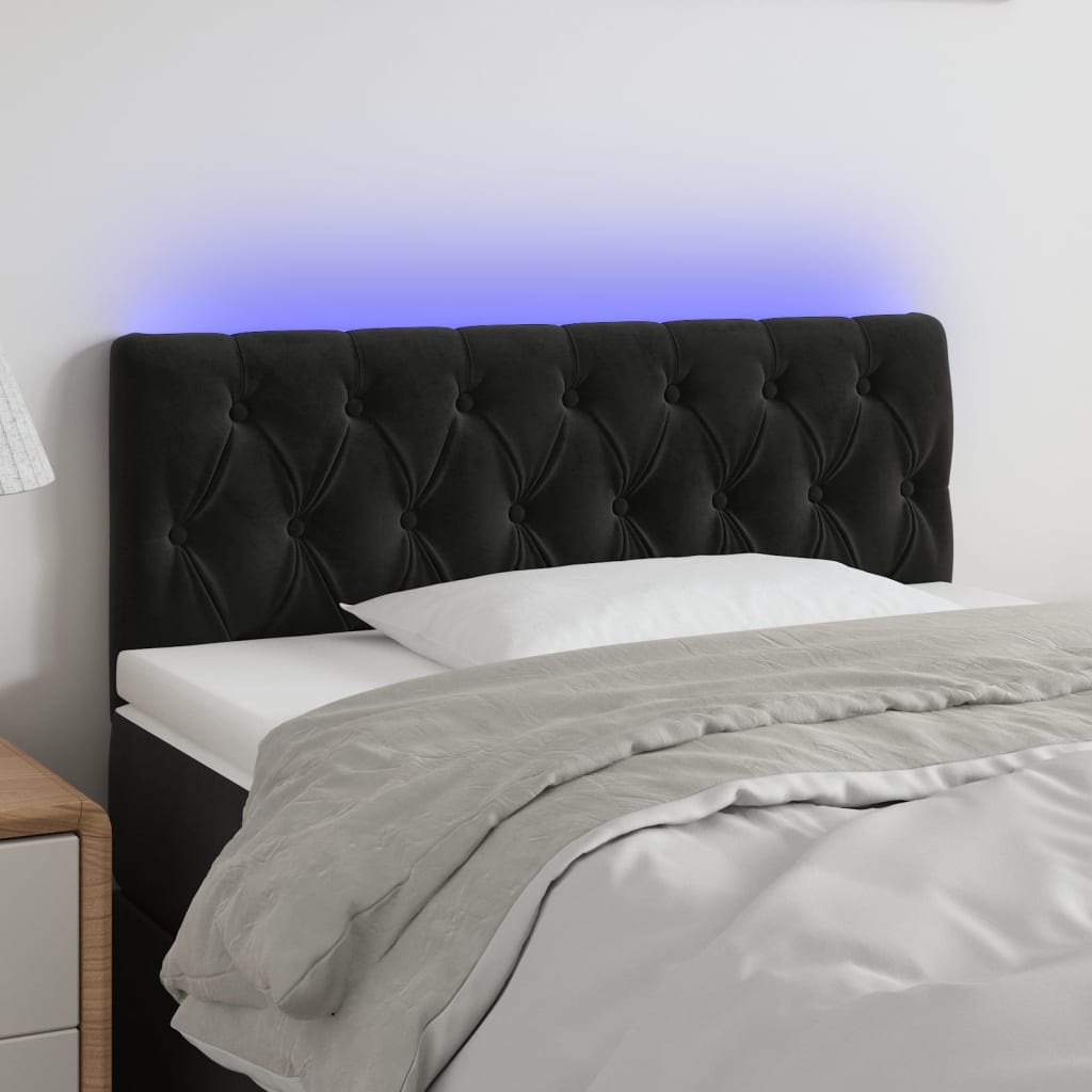 Čelo postele s LED černé 90 x 7 x 78/88 cm samet