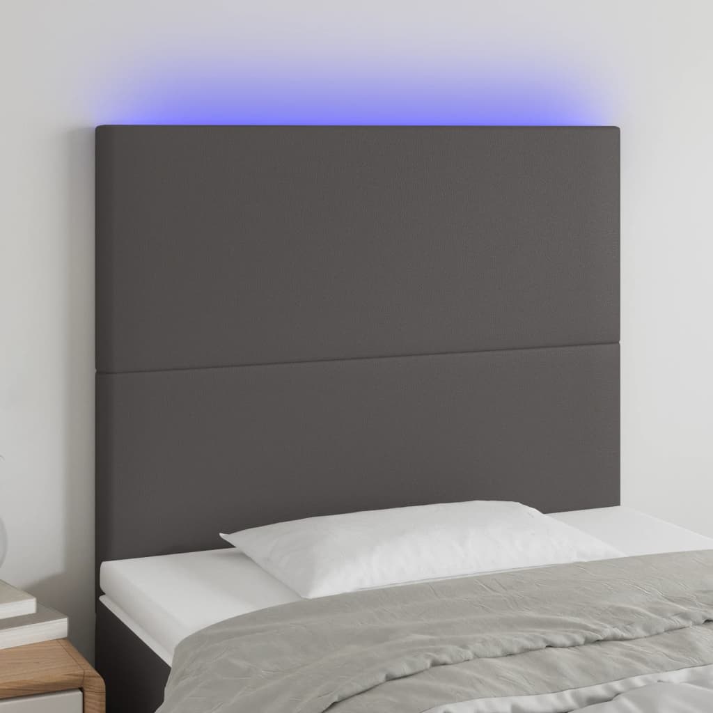 Čelo postele s LED šedé 80x5x118/128 cm umělá kůže