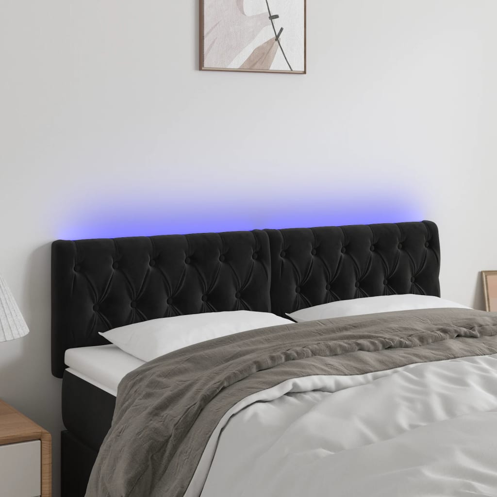 Čelo postele s LED černé 160 x 7 x 78/88 cm samet