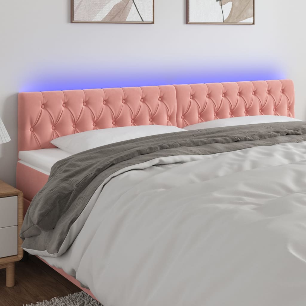 Čelo postele s LED růžové 200 x 7 x 78/88 cm samet