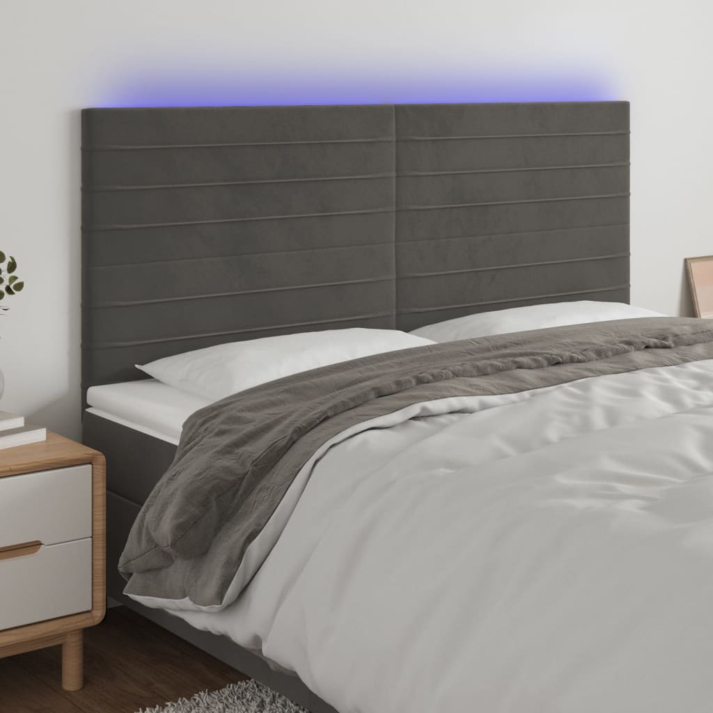 Čelo postele s LED tmavě šedé 180x5x118/128 cm samet