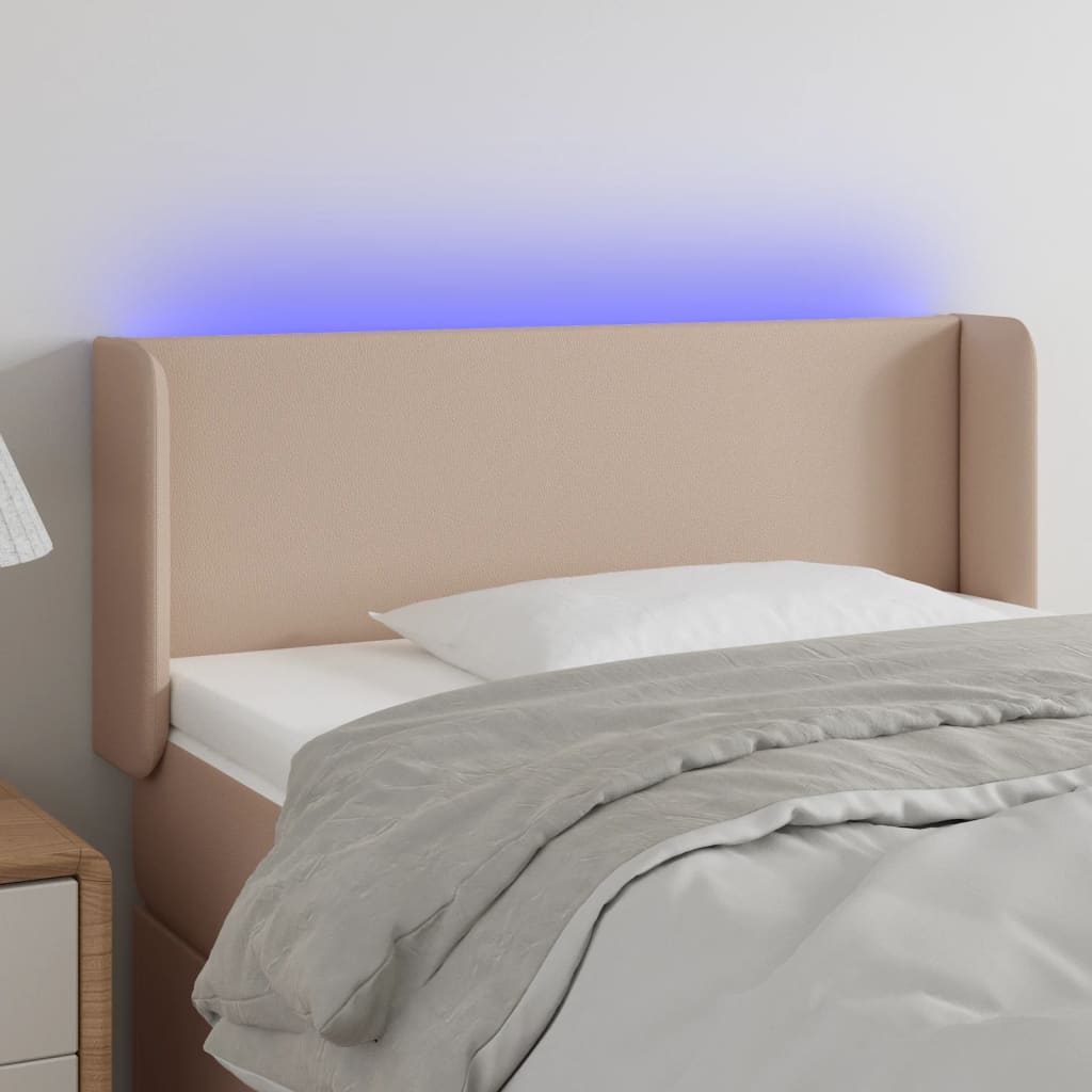 Čelo postele s LED cappuccino 103 x 16 x 78/88 cm umělá kůže
