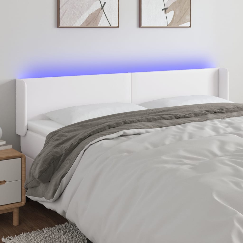 Čelo postele s LED bílé 183 x 16 x 78/88 cm umělá kůže