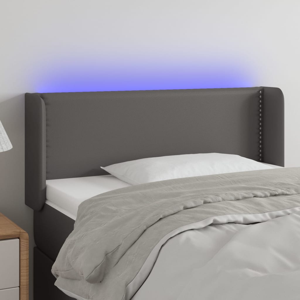 Čelo postele s LED šedé 93 x 16 x 78/88 cm umělá kůže