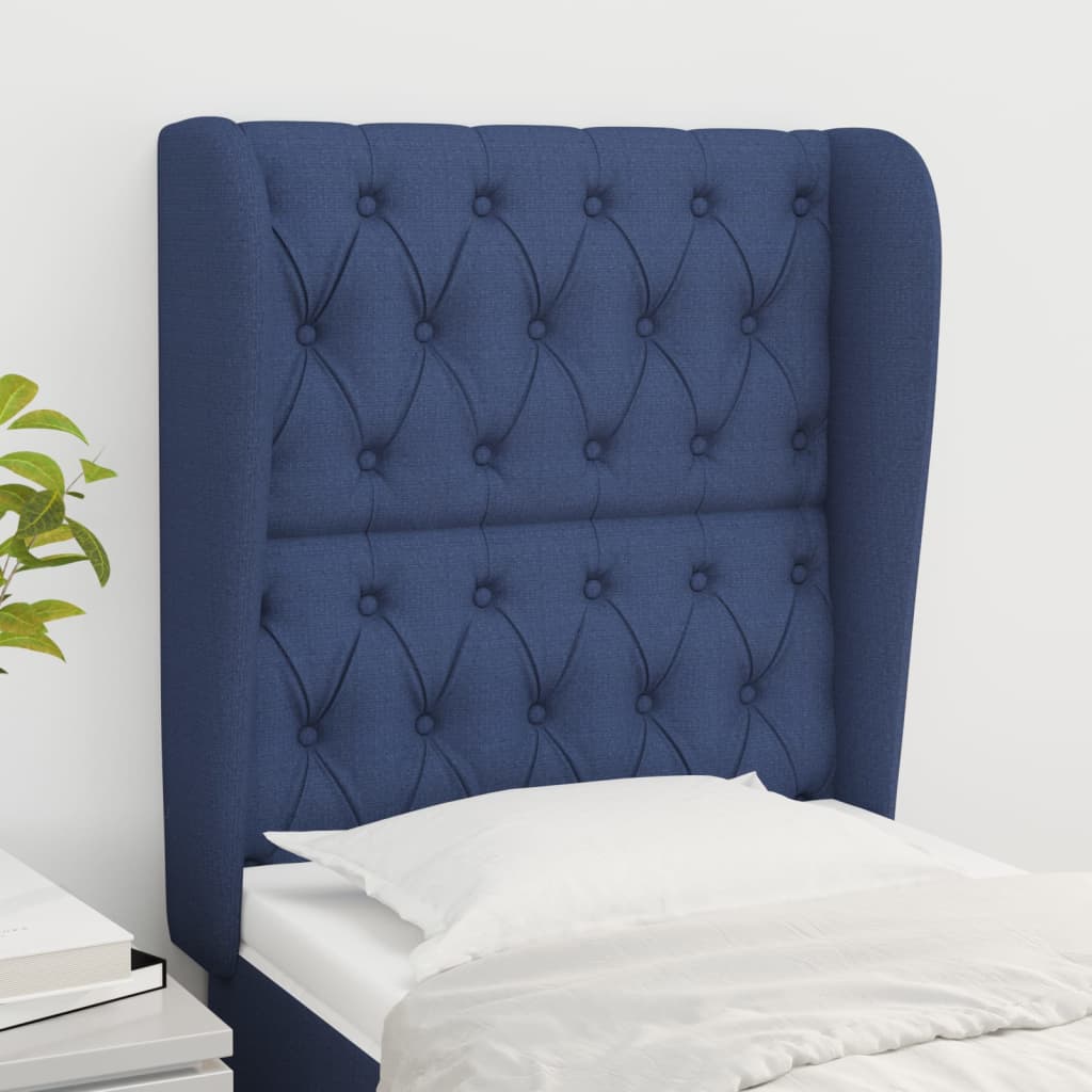 Čelo postele typu ušák modré 83 x 23 x 118/128 cm textil