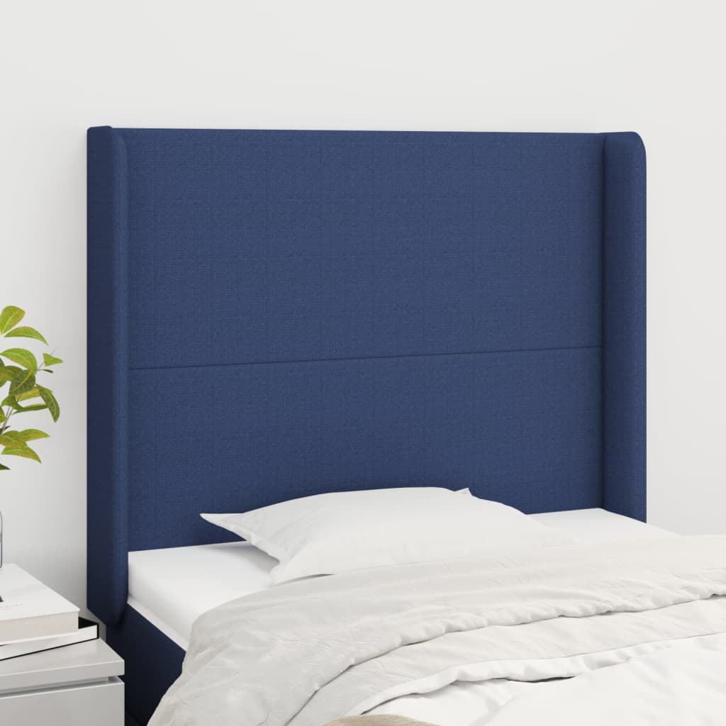 Čelo postele typu ušák modré 83x16x118/128 cm textil