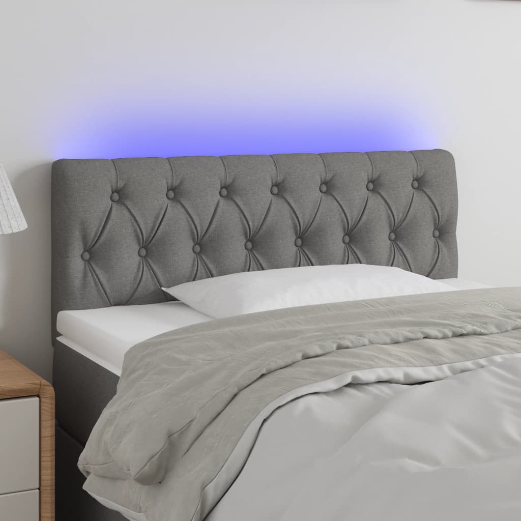 Čelo postele s LED tmavě šedé 100 x 7 x 78/88 cm textil