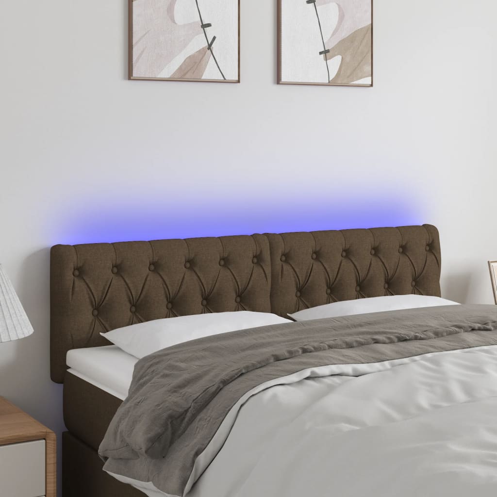 Čelo postele s LED tmavě hnědé 160 x 7 x 78/88 cm textil