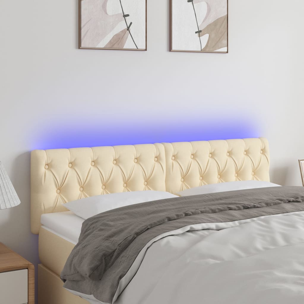 Čelo postele s LED krémové 160 x 7 x 78/88 cm textil
