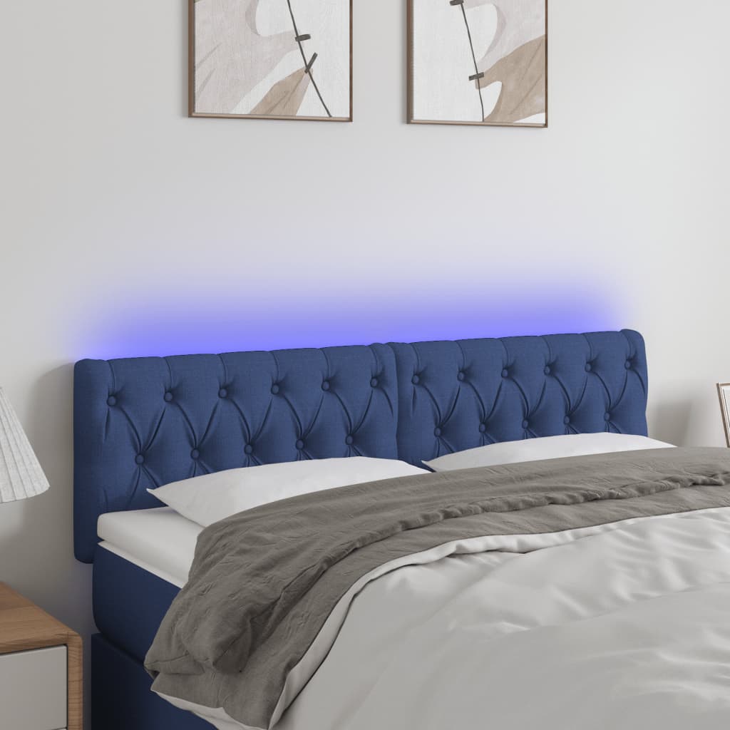 Čelo postele s LED modré 160 x 7 x 78/88 cm textil
