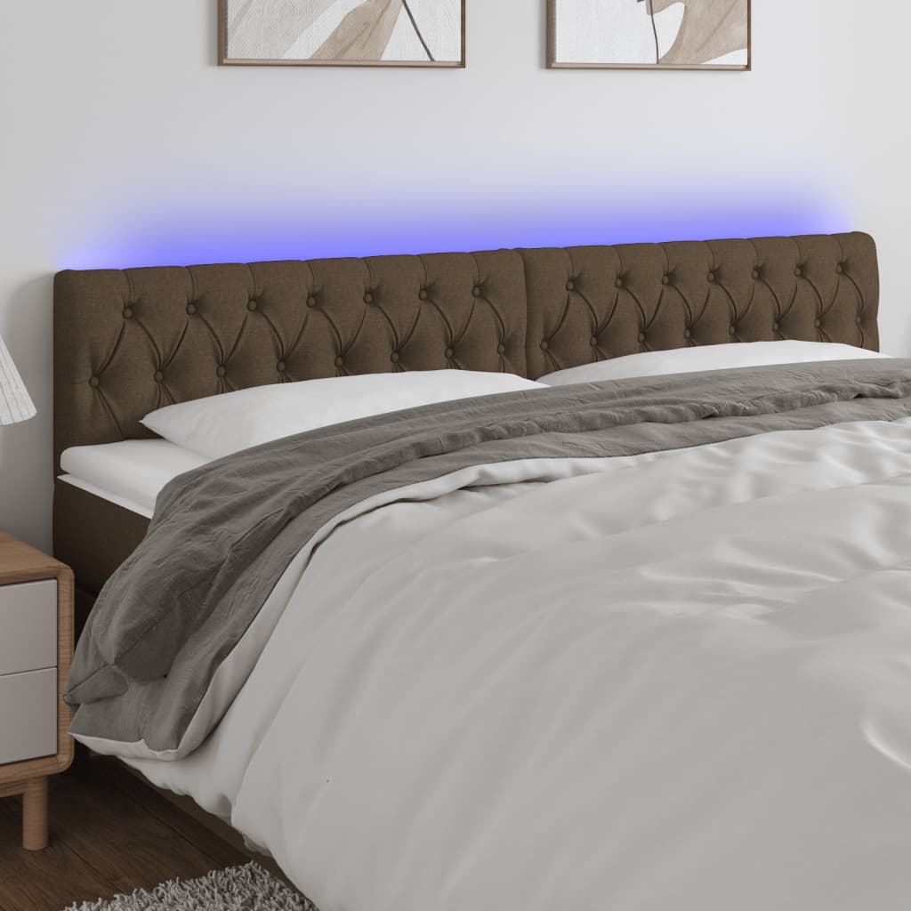 Čelo postele s LED tmavě hnědé 180 x 7 x 78/88 cm textil