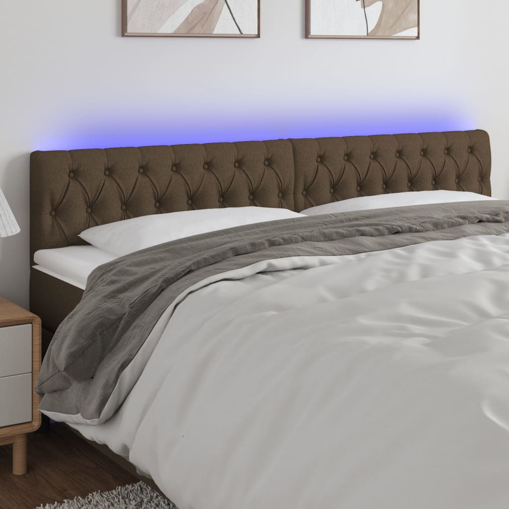Čelo postele s LED tmavě hnědé 200 x 7 x 78/88 cm textil