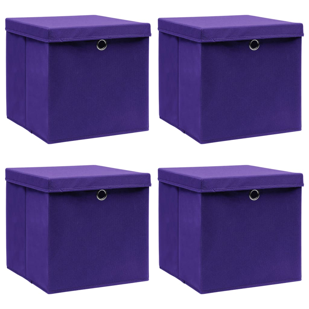 Úložné boxy s víky 4 ks fialové 32 x 32 x 32 cm textil