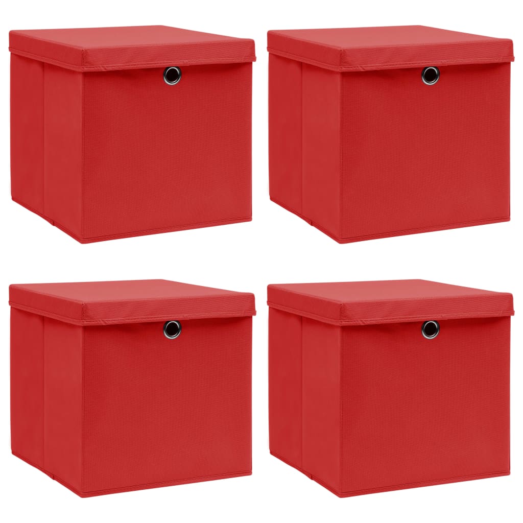 Úložné boxy s víky 4 ks červené 32 x 32 x 32 cm textil