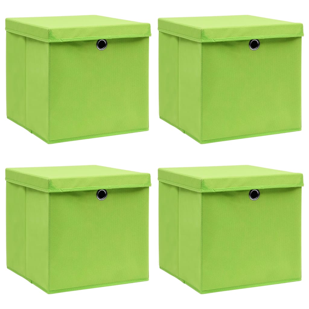 Úložné boxy s víky 4 ks zelené 32 x 32 x 32 cm textil