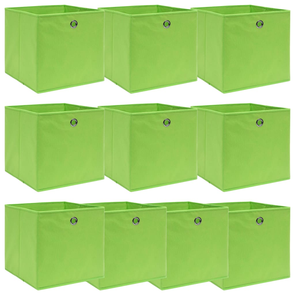 Úložné boxy 10 ks zelené 32 x 32 x 32 cm textil