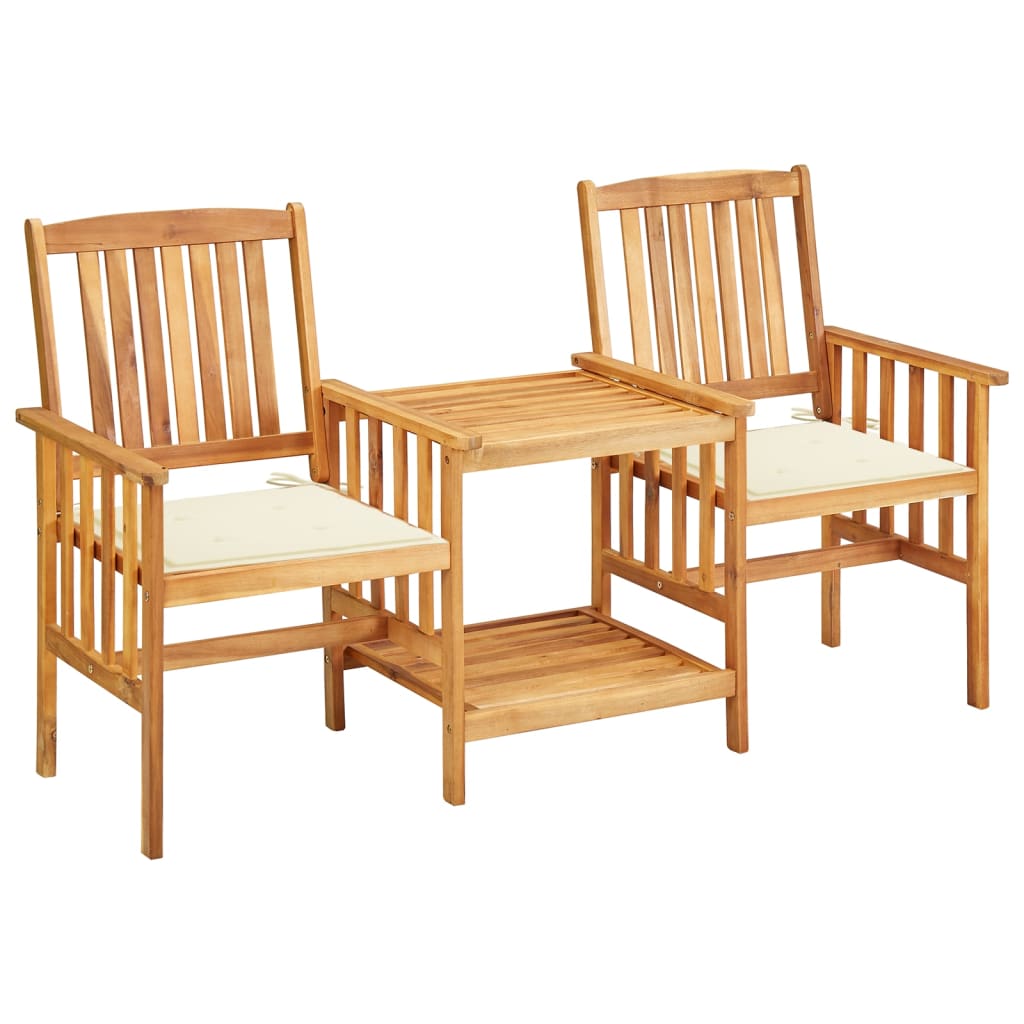 Zahradní židle s čajovým stolkem a poduškami 2ks akáciové dřevo
