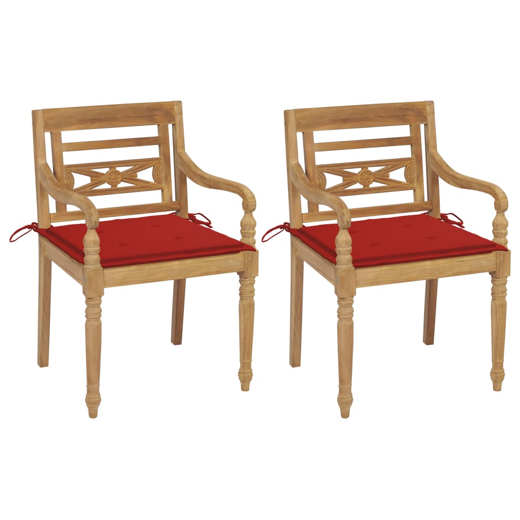 Židle Batavia 2 ks s červenými poduškami masivní teakové dřevo