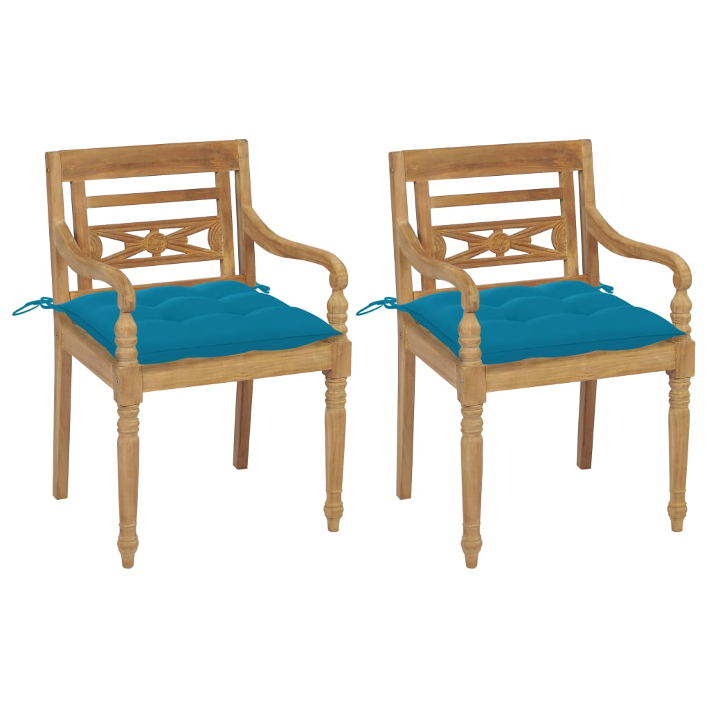 Židle Batavia 2 ks světle modré podušky masivní teakové dřevo
