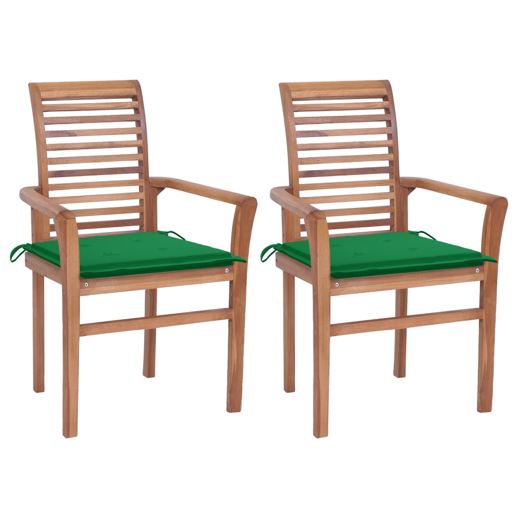 Jídelní židle 2 ks zelené podušky masivní teak