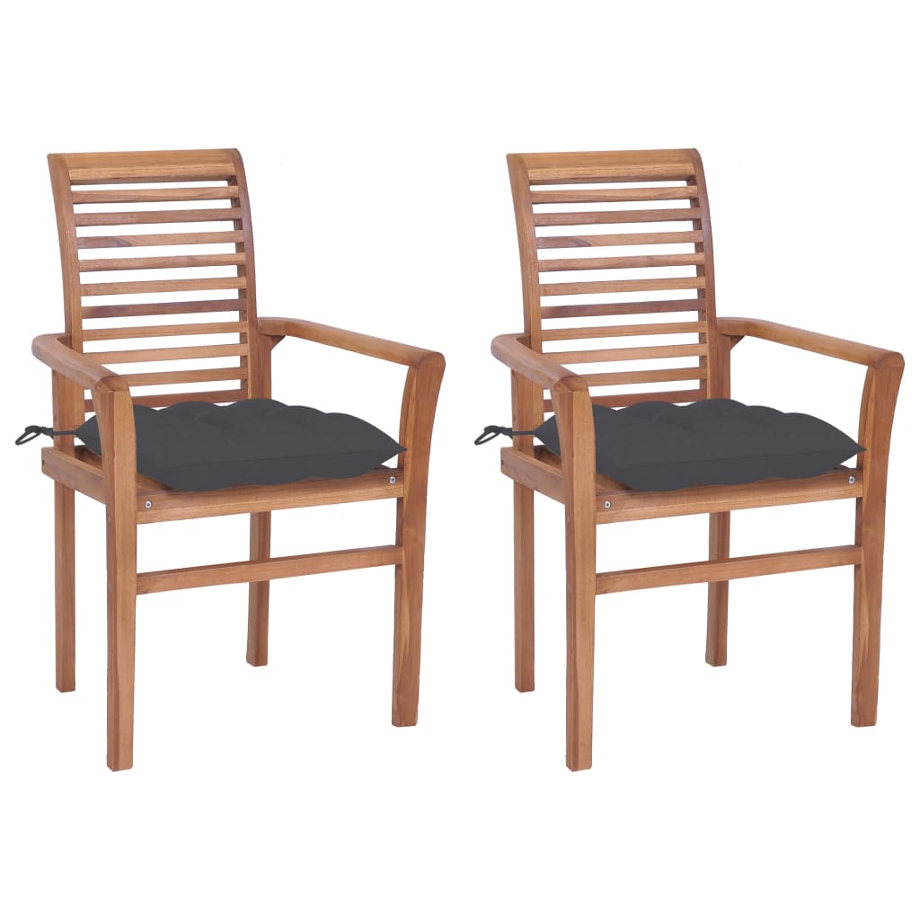 Jídelní židle 2 ks antracitové podušky masivní teakové dřevo