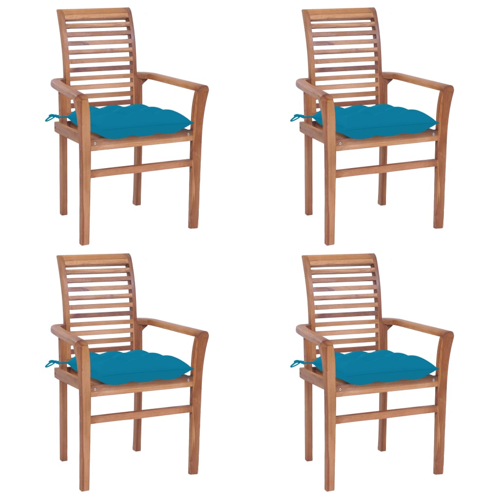 Jídelní židle 4 ks světle modré podušky masivní teak