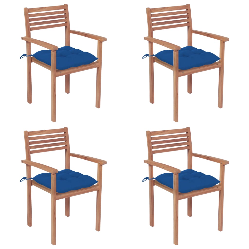 Zahradní židle 4 ks s modrými poduškami masivní teak