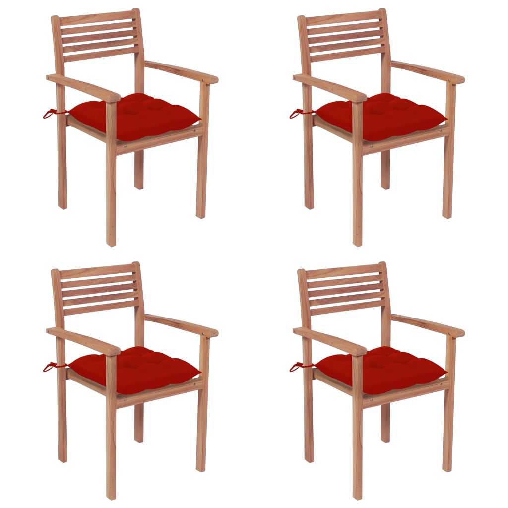 Zahradní židle 4 ks červené podušky masivní teak