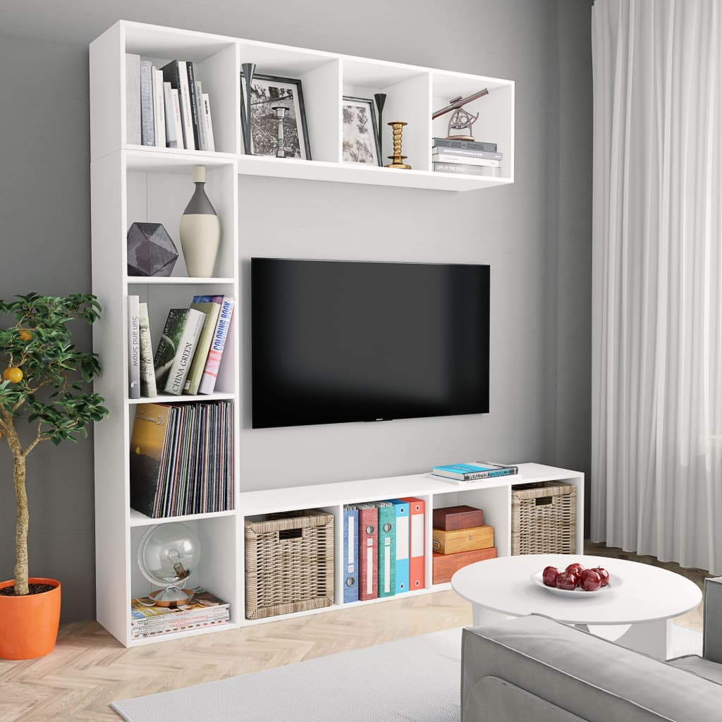 3dílná TV skříňka a knihovna bílá 180 x 30 x 180 cm