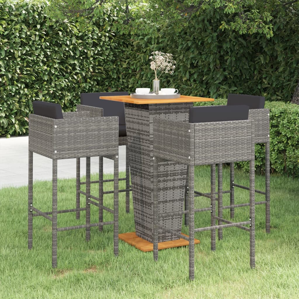 5dílný zahradní barový set s poduškami polyratan šedý