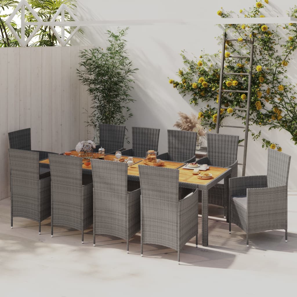 11dílný zahradní jídelní set s poduškami polyratan šedý