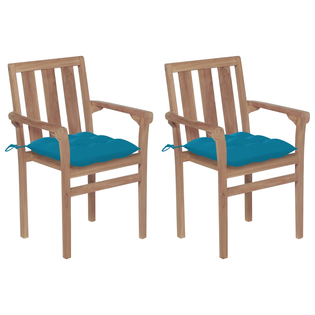 Zahradní židle 2 ks světle modré podušky masivní teakové dřevo