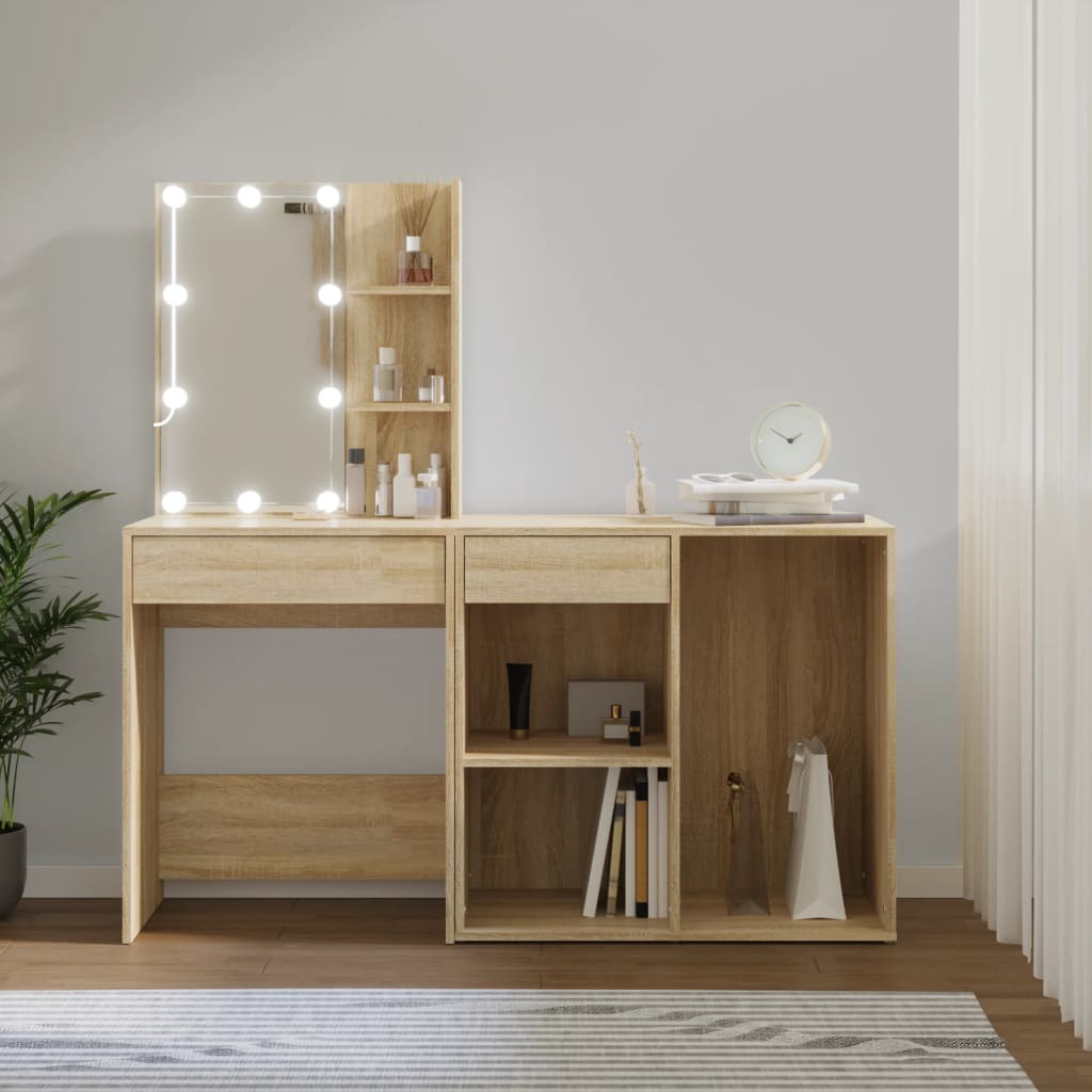 LED toaletní stolek se skříňkou dub sonoma kompozitní dřevo