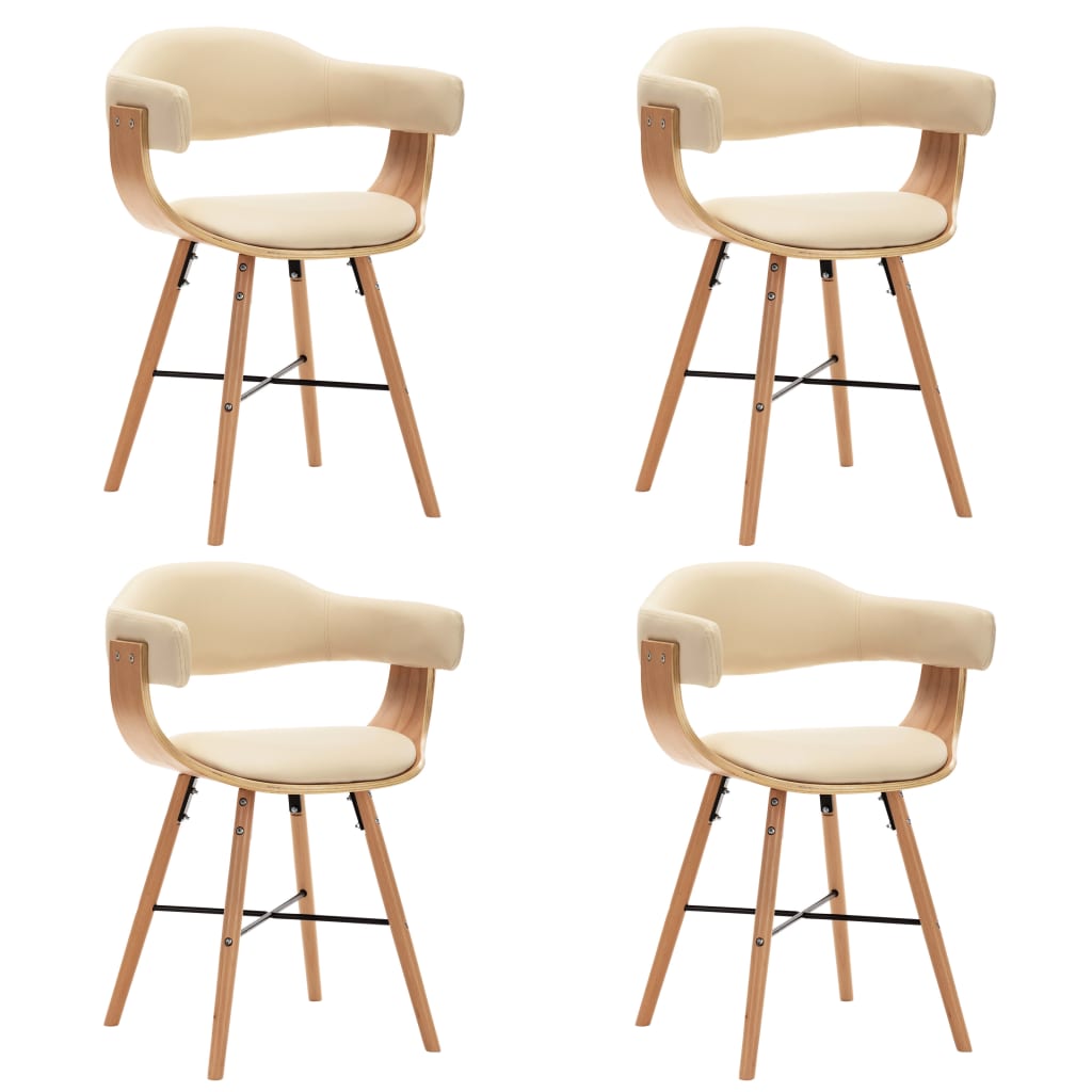 Jídelní židle 4 ks krémové umělá kůže a ohýbané dřevo