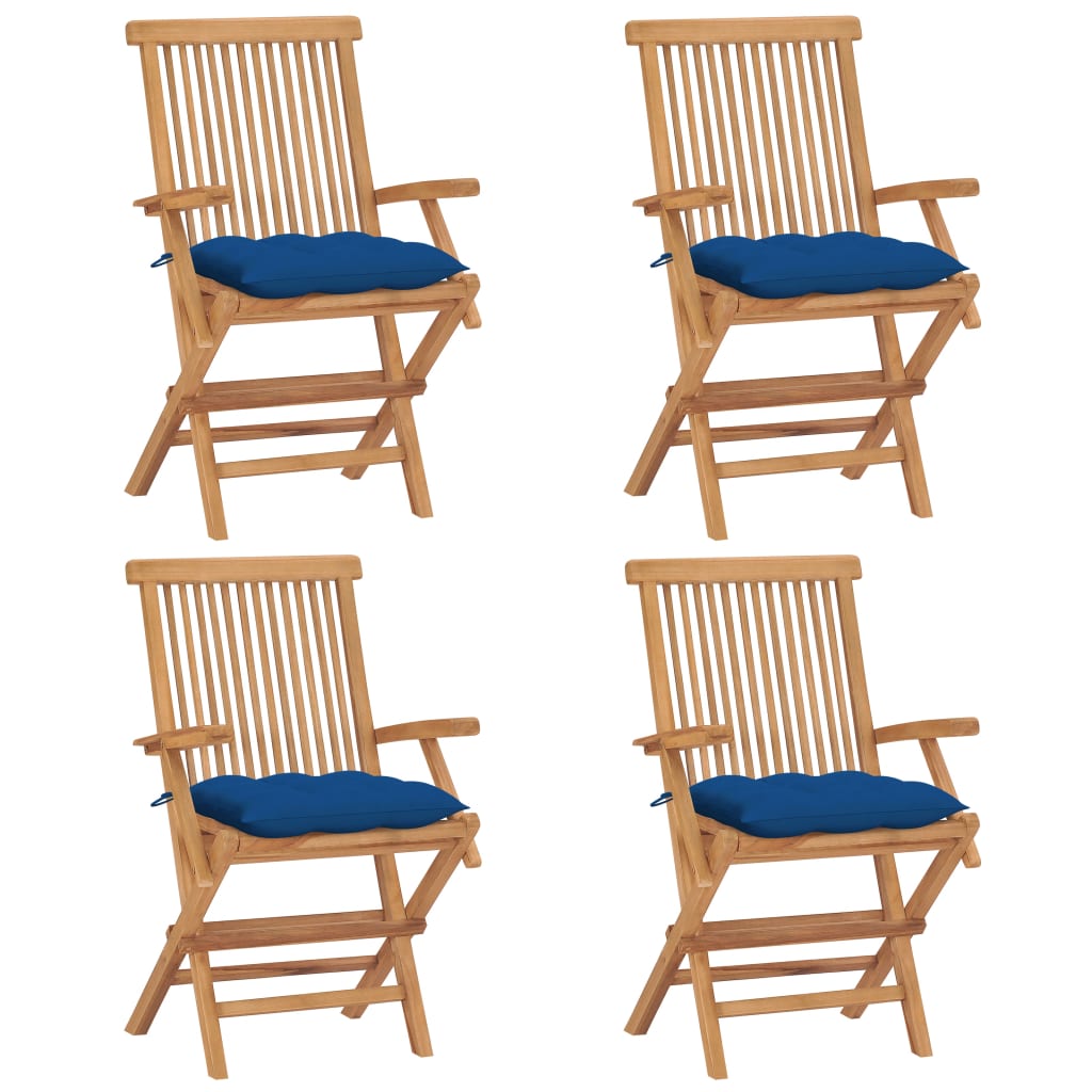 Zahradní židle s modrými poduškami 4 ks masivní teak