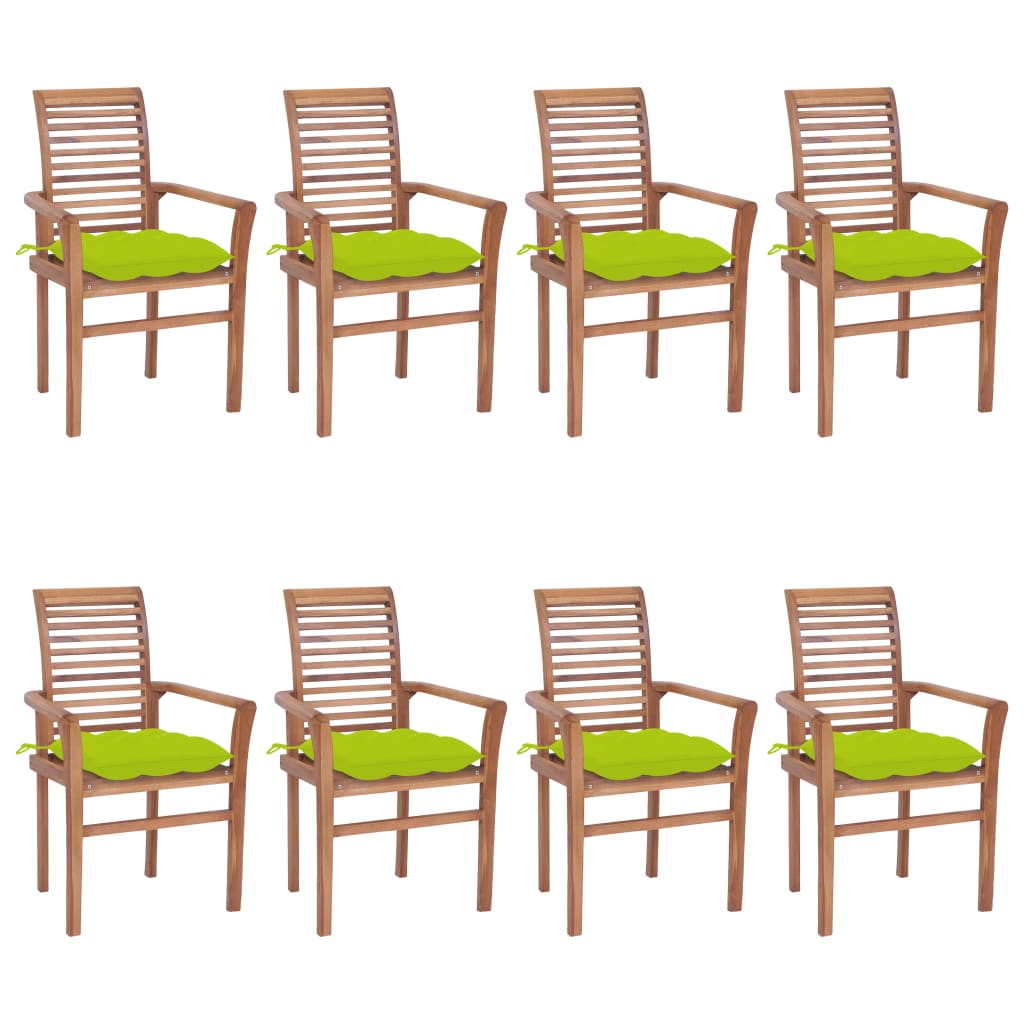 Jídelní židle 8 ks jasně zelené podušky masivní teak