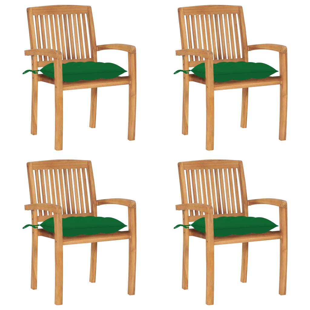 Stohovatelné zahradní židle s poduškami 4 ks masivní teak