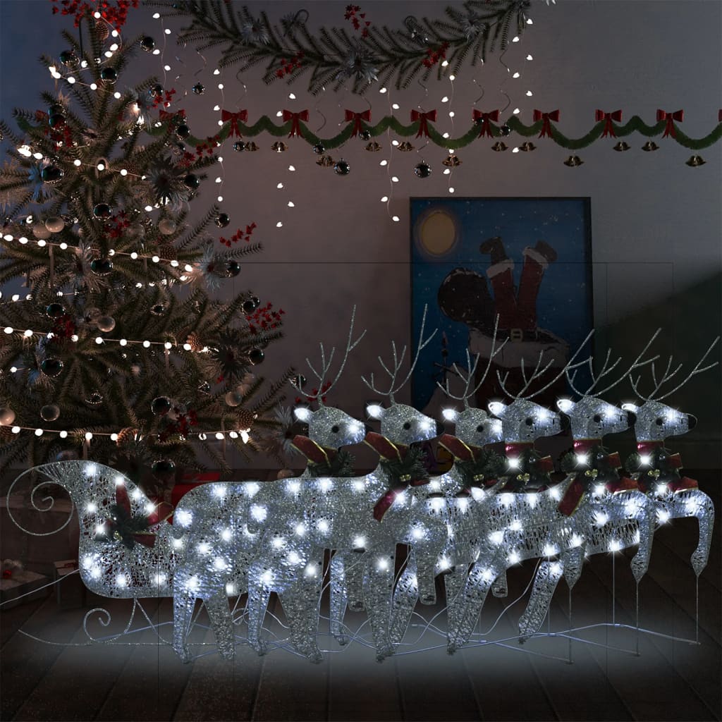 Vánoční sobi se sáněmi 140 LED diod venkovní stříbrní