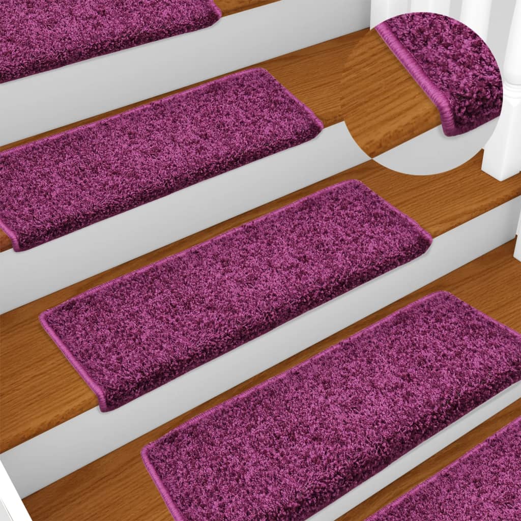 Kobercové nášlapy na schody 15 ks 65x21x4 cm fialové